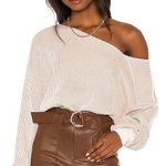 Line and Dot Favorite Off the Shoulder Sweater in Ivory &Taupe XS Photo 0
