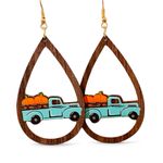 Wooden Vintage Pumpkin Truck Earrings NEW! Brown Photo 0