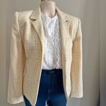 Vintage 90s Pastel Yellow Tweed Blazer Petite 8P Preppy Spring Jacket Photo 8