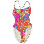 PALMS AWAY BRIGHT FLORAL ONE PIECE SWIMSUIT BELTED VIBRANT WOMEN SIZE MEDIUM Pink Photo 1