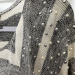 SJS Knit 3/4 Sleeve Rayon Poly Dolman Sleeve Gray White Stripe Pullover Size Med Photo 3