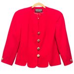 Vintage Herbert Grossman Red Petite Blazer Jacket Wool Gold Button Tailored USA Size 12P Photo 0