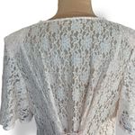 Vintage Pastel Pink Lace Floral Dress Pearl Buttons Back Tie Detail Short Sleeve Size L Photo 6