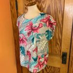 Vtg 80s bright tropical leaves n floral blouse Size 12 Photo 9