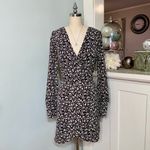 Lulus Fall Into You Black Floral Print Long Sleeve Wrap Dress Medium Photo 2