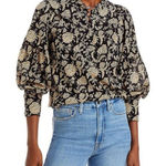 Sundays  Camelia Black Floral Ruffle Collar Top Blouse Shirt Size‎ Large Photo 0