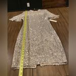 Eliza J  Silver Sequin Sheath Flutter Sleeve Mock Neck cocktail Mini dress 8 NWT Photo 4