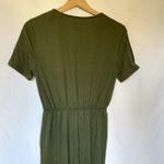 olive green button front drawstring waist jumpsuit pockets women's size small Photo 6