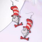 The cat‎ in the hat acrylic clear/red/black dangle earrings Red Photo 2