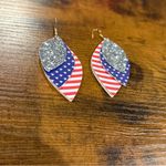Source Unknown  Patriotic Leaf Earrings - Silver, Red, Blue Photo 3