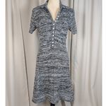 Vintage Knit A Line Button Front Dress Black White Blue Marled Pattern Photo 15