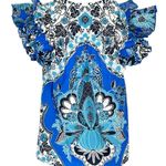 Love the Label Poppy Blue Print Top size XS Flutter Short Sleeve Tassel Ties NWT Photo 8