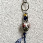 Handcrafted Floral Porcelain Bead Evil Eye KeyChain FOB Bag Charm Blue Photo 5