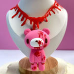 Pink Bear Pendant Necklace with Red Drip Design Photo 0