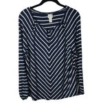 Chico's Sz 1 M Peasant Top Blouse Scoop Keyhole Neck Striped PeekABoo Navy Shirt Photo 3