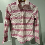 Vineyard Vines  Women's 12 Button Up Shirt Blue White Stripe Pink Whale Logo L Photo 0