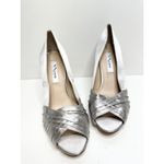 Nina  New York Pumps Size 8.5 Silver Satin‎ Leather Open Toe Evening Shoes Photo 5