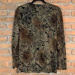 Laura Ashley Jacquard Feather Print Button Down Knit Blouse Black Gold - Size S Photo 1