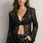 Vintage Black Sheer Crochet Knit Sequin Cardigan / Statement Top Size undefined Photo 0