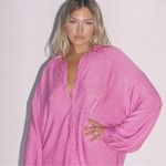 Princess Polly  Evolving Button Down Shirt Mini Dress in Pink Shimmer Size 8 Photo 1