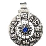 Silver Zodiac Astrological Spinning Wheel Pendant with Blue Stone Photo 6