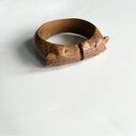 Hand Carved Wooden Bangle Bracelet Kissing Cheetahs African Safari Boho Artsy Tan Photo 1