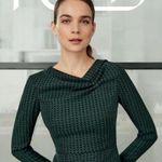 The Fold London Sheath Shift Green Tweed Pleated Neckline Dress Sz 12 Photo 4