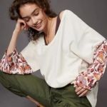 Anthropologie  Bohemian Thermal Waffle Knit Floral Puff Sleeve Top XS Oversized Photo 0