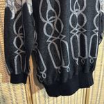 Top Notch 1980s Tunic Length Gray Floral Geometric Print Cowl Neck Sweater 1X Black Photo 4