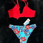 Cupshe  Women’s Red Bikini Top Floral High Waist Bottom Swimwear NWT Size L Beach Photo 6