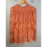Free People  Lela Floral Smocked Ruffle Blouse Coral Size Medium Boho Sheer Photo 6