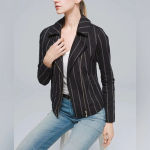 White House | Black Market Women’s Washed Stripe Double Zipper Moto Jacket Size 2 Photo 2