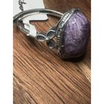 Solid 925 Sterling Silver Natural Purple Charoite Gemstone Adjustable Ring Photo 3