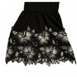 Alfani  Women's Blouse Medium Black White Floral Crochet Sleeves Polyester Photo 6