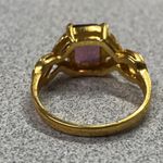 Elegant 14k Gold Plated Emerald Cut Amethyst Cocktail Ring Size 9 Purple Photo 8