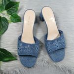 Nine West Denim Blue Lidey Eyelet Slide Block Heel Sandals Women's Size 11 Photo 3