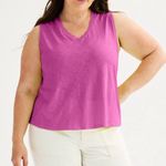 Sonoma The Everyday Tank Top Plus Size Sleeveless Top Magenta V- Neck 2X Photo 0
