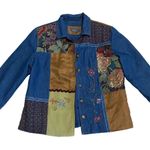 Koret Women’s Blue Denim Tapestry Embroidered Patchwork Mixed Media Jacket Small Photo 2