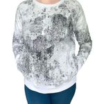 Lucy Activewear  White Gray Splatter Blizzard Print long sleeve pocket sweatshirt Photo 1