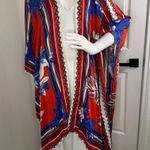 Farm Rio Macaw Red and Blue Geometric duster with Flowing Sleeves. Photo 4