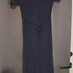 DKNY Navy Blue Midi Dress, Short Sleeve Faux Wrap, Collared Button Dress Size 10 Photo 0