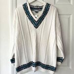 NAS North America Sweaters Deadstock White Green Lined V Neck Sweater Jumper OS Size M Photo 0