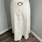 MOTF Cream Maxi Skirt 100% Cotton w/ Gold Buttons & Elegant Belt. White Photo 4