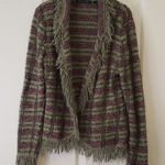 Michelle Nicole Wool Blend Striped Fringe Sweater Green Size M Photo 0