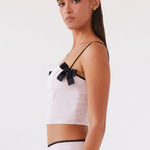 Peppermayo BNWT Rushing Back Crop Top Black Bow Baby Pink Photo 3