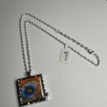 Artsonia Multi Color Art Print Square Silver Tone Necklace Adjustable Length Photo 0