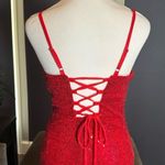 Women’s Red Sequined Short Homecoming Party Dress Ruffle Hem Corset Back Size 2 Photo 4