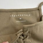 Aeropostale Tank Top Cropped Ribbed Lace Up High Neck Square Green Beige Tan Photo 2