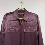 ZARA  Burgundy Satin Long Sleeve Button Down Shirt Sz S Photo 2