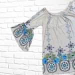 Women’s Small Boho Vintage Floral Off Shoulder Bell Sleeve Mini Dress/Tunic Top Multi Photo 4